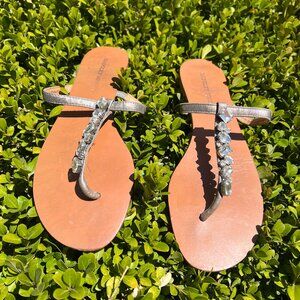Badgley Mischka Rhinestone Leather Sandals - Size 9.5